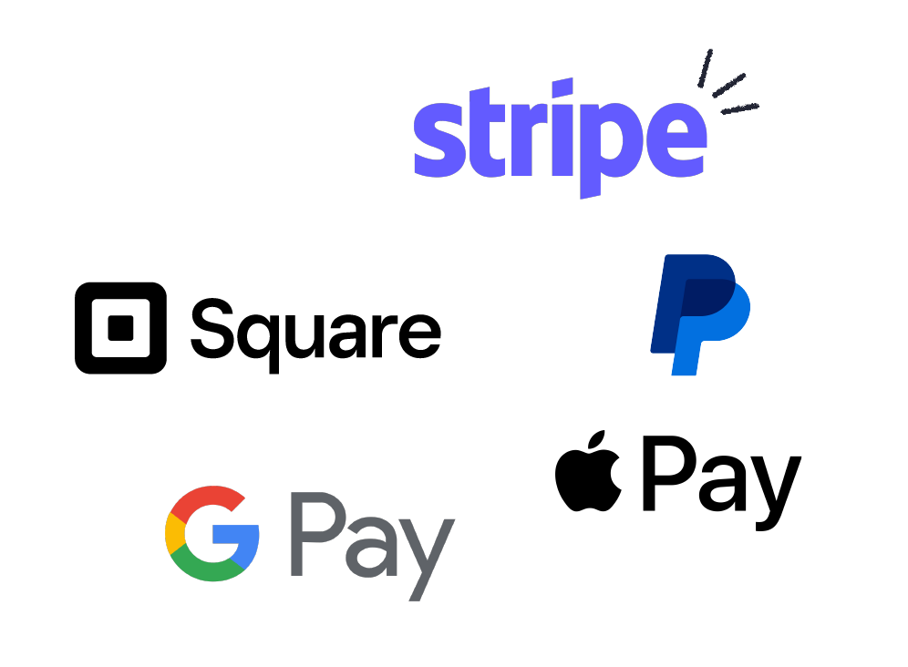 Payment provider (Stripe, PayPal, Google Pay & Apple Pay) icons